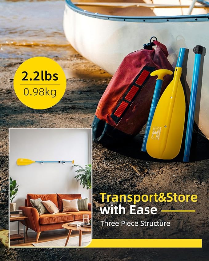 OCEANBROAD Canoe Paddle, Adjustable from 4'3''to 5'3''/130cm to 160cm Aluminum Shaft with Plastic Blade for Canoeing Boating Kayaking, 3-Piece Floatable Oar-StrideForce Fitness