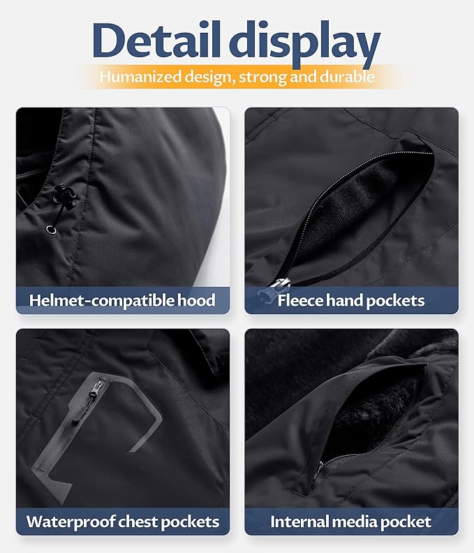 CREATMO US Men's Mountain Waterproof Ski Jacket - Windproof Snowboarding Warm Winter Coat Raincoat-StrideForce Fitness