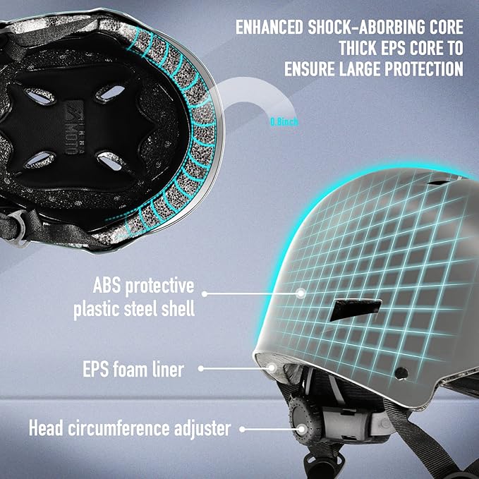 Skateboard Helmet for Adults - Adjustable Certified Safety Adults Helmet for Skateboarding Bike Bicycle Scooter Cycling Skate Skating Multisport Helmets for Women Men Boys Girls Kids Youth-StrideForce Fitness