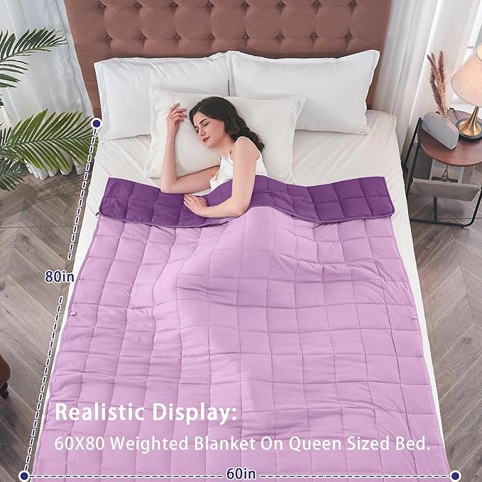 yescool Weighted Blanket for Adults (15 lbs, 60" x 80", Purple) Cooling Heavy Blanket for Sleeping Perfect for 140-160 lbs, Queen Size Breathable Blanket with Premium Glass Bead, Machine Washable-StrideForce Fitness