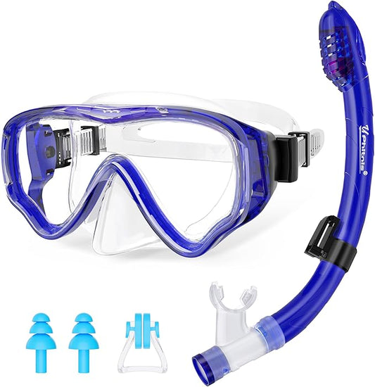 U PHITNIS Kids Snorkel Set for Age 4-14 - Dry Top Snorkeling Gear for Kids Junior & Youth - Childs Diving Mask with Big Eyes for Boys Girls - Anti-Fog Snorkeling Mask and Snorkel Set-StrideForce Fitness