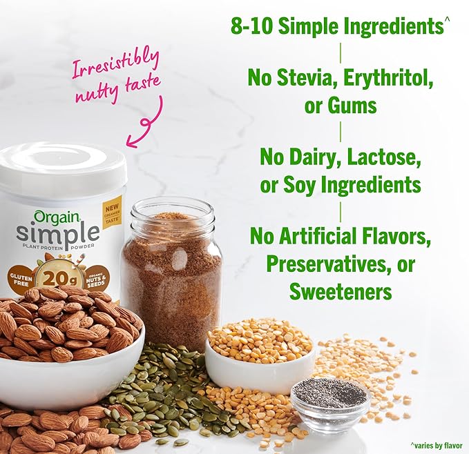 Orgain Organic Simple Vegan Protein Powder, Peanut Butter - 20g Plant Based Protein, With less Ingredients, No Artificial Sweeteners, Gluten Free, No Dairy or Lactose, 1.25 lb (Packaging May Vary)-StrideForce Fitness