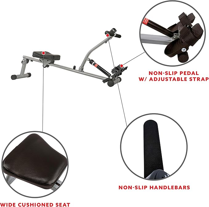 Sunny Health & Fitness Compact Adjustable Rowing Machine with 12 Levels of Resistance for Complete Body Workouts and Optional Free SunnyFit App Enhanced Connectivity-StrideForce Fitness