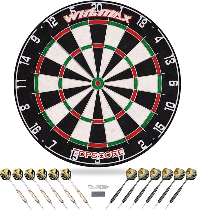 WIN.MAX Dart Board - Bristle Steel Tip Dartboard Dart Boards for Adults Bristle Steel Tip Dartboard Set with 12 Darts Metal Tip-StrideForce Fitness