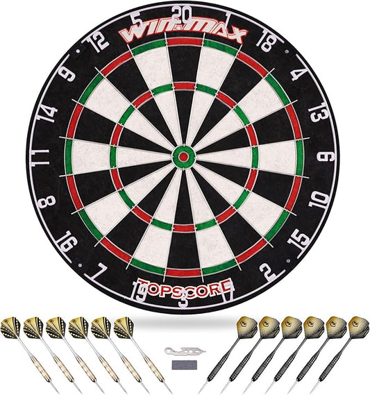 WIN.MAX Dart Board - Bristle Steel Tip Dartboard Dart Boards for Adults Bristle Steel Tip Dartboard Set with 12 Darts Metal Tip-StrideForce Fitness