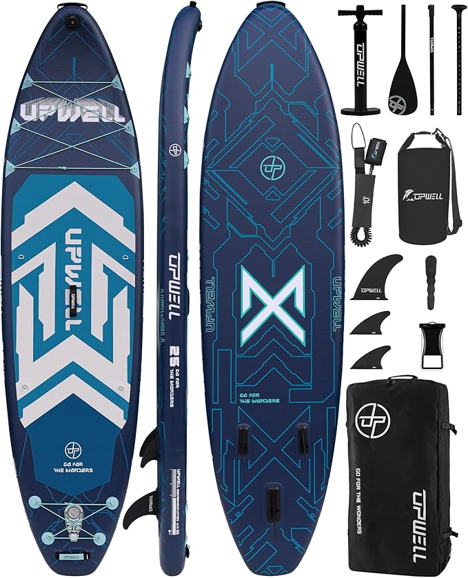 UPWELL 11'6"×35" Extra Wide Inflatable Paddle Board, Stand Up Paddle Board for Youth & Adults, Stable Design, Premium SUP Accessories, 120L Backpack, 10L Dry Bag, Paddle, Leash, Hand Pump, US Fins-StrideForce Fitness