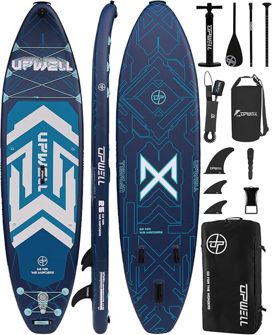 UPWELL 11'6"×35" Extra Wide Inflatable Paddle Board, Stand Up Paddle Board for Youth & Adults, Stable Design, Premium SUP Accessories, 120L Backpack, 10L Dry Bag, Paddle, Leash, Hand Pump, US Fins-StrideForce Fitness