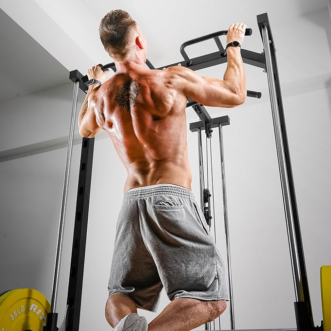 RitFit Smith Machine Power Rack with LAT-Pull Down System, Landmine, Barbell Bar, Plate Storage Pegs and More Training Attachment-StrideForce Fitness