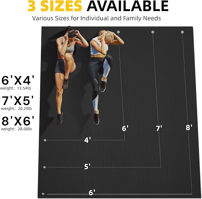 CAMBIVO Large Exercise Mat for Home Workout, 8'x6'/7'x5'/6'x4' (7 mm) Extra Thick Exercise Mat for Home Gym, Shoe-Friendly, Non-Slip Gym Mat for Jump Rope, Weights, Cardio, Fitness-StrideForce Fitness
