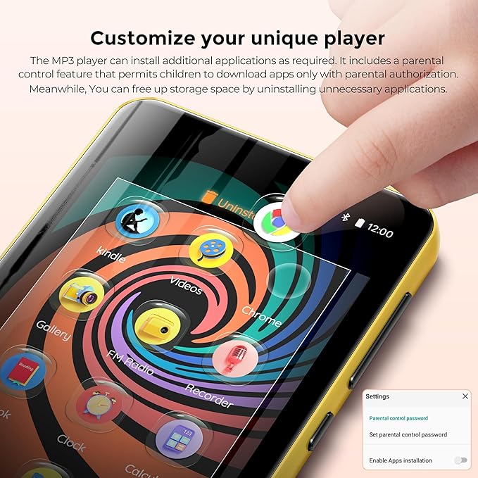 160GB MP3 Player with Bluetooth and WiFi, innioasis Music Player with Spotify,Pandora,Amazon Music,4" Touch Screen Android MP4 MP3 Player for Kids with Libby,Audible(Black_Gold)-StrideForce Fitness