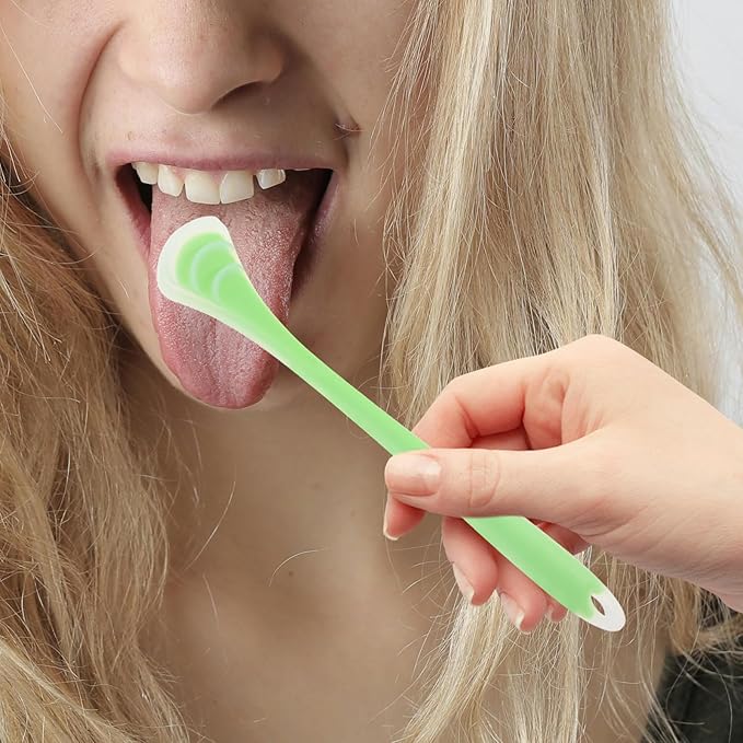 Silicone Tongue Scraper Double-Sided Tongue Cleaner for Adults Oral Care Tool Breath Freshening Portable Handheld Mint Green