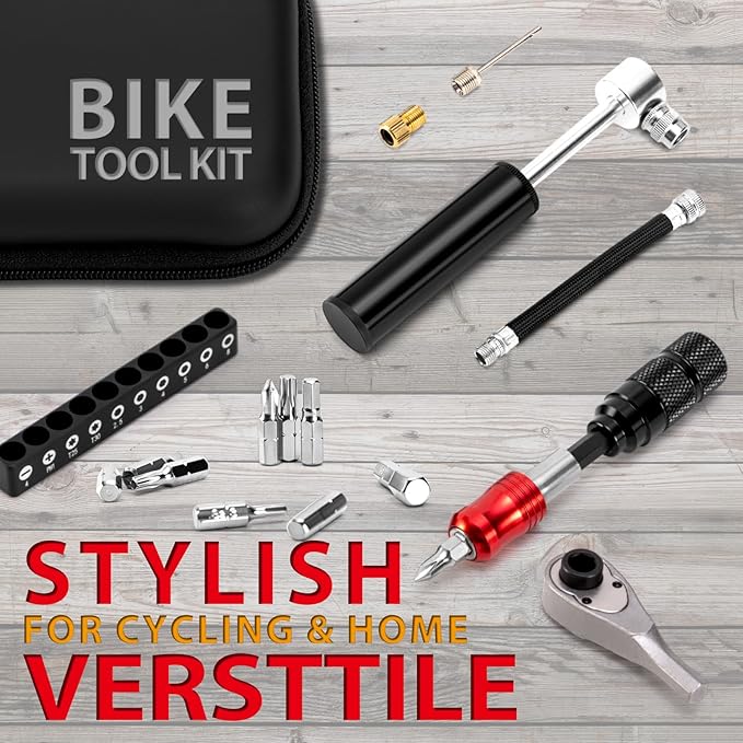 EMERK Bike Repair Tool Kit – Bicycle Multi-Tool Kit with Mini Pump, Ratchet Reversible Tool &10 Tool Bits, Tire Levers, and Portable Bag for Camping and Travel-StrideForce Fitness