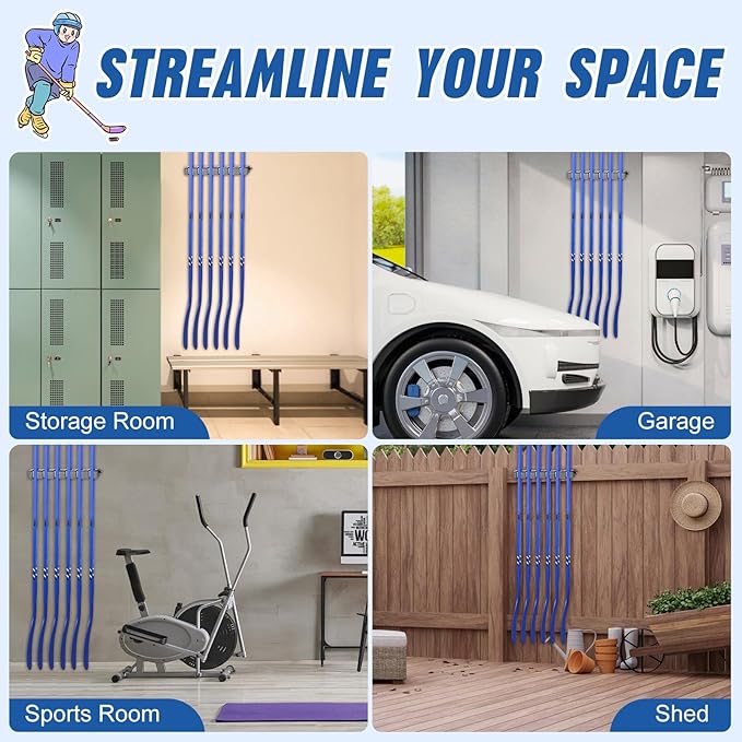 Hikeen Hockey Stick Wall Mount, Enhanced Stability Ice Hockey Stick Display Holder, Space-Saving Hockey Stick Organizer Holds up to 6 Sticks for Any Home Office Wall-StrideForce Fitness