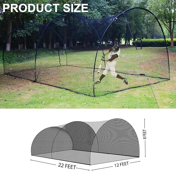AIRHOP 22/30 FT Portable Baseball & Softball Batting Cage for Backyard Batting Practice, Durable Large Enclosed Batting Cage with Pitching Machine Hole and Removable Door-StrideForce Fitness