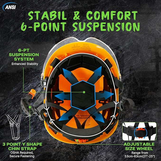 AOLAMEGS Construction Safety Hard Hat - ANSI Z89.1 Type Ι OSHA Approved Safety Helmets with Chin Straps Lightweight Reflective Vented ABS Hard Hats For Men Women Industrial Workwear 6-point Suspension-StrideForce Fitness