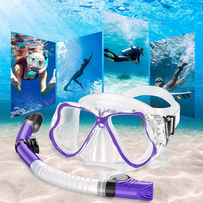 Greatever Dry Snorkel Set,Panoramic Wide View,Anti-Fog Scuba Diving Mask,Professional Snorkeling Gear-StrideForce Fitness