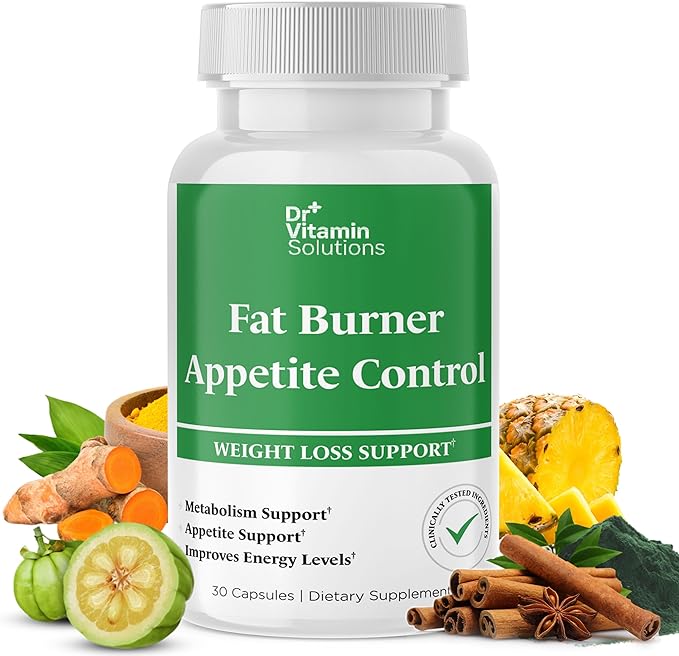 DR VITAMIN SOLUTIONS Fat Burner & Appetite Control Weight Loss Supplements for Women & Men - Metabolism Booster w/L-Carnitine, CLA, Chromium - Appetite Suppressant for Weight Loss - 30 Capsules-StrideForce Fitness