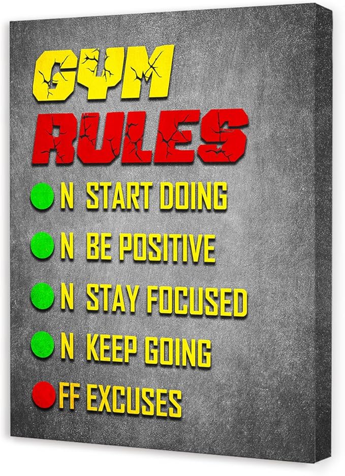 Gym Quotes Wall Art,Inspirational Workout Wall Decor,Gym Rules Canvas Wall Art for Exercise Fitness Room-StrideForce Fitness