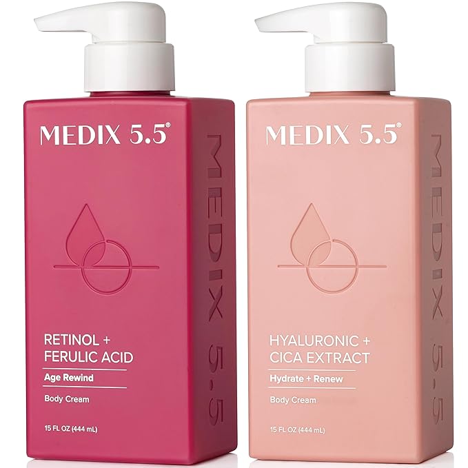 Medix 5.5 Retinol Body Lotion + Hyaluronic Acid Cream, Moisturizer Body & Face Lotion Set | Hydrating + Firming Lotion For Stretch Marks, Wrinkles, & Crepey Skin | Skin Care Products, 2pc Set-StrideForce Fitness