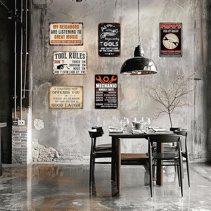 Garage Signs Metal Wall Decor - Vintage Tool Rule Metal Tin Signs for Men, Funny Shop Accessories Bar Decoration for Man Cave 8x12 Inch-StrideForce Fitness