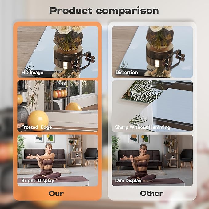 Hasipu Home Gym Mirror 55" L x 24" W - 2PCS Large Full Body Mirror for Yoga, Wall-Mounted Mirrors for Fitness, Garage, Dance Studio, 0.16in Tempered Glass Frameless-StrideForce Fitness