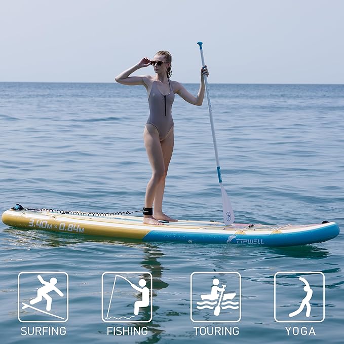 UPWELL 11’6”/11'2”/11'/10'8”/10'6”/10'2” Inflatable Stand Up Paddle Board with sup Accessories Including Backpack, Repairing Kits, Non-Slip Deck, Leash, 3 Fins, Paddle and Hand Pump-StrideForce Fitness