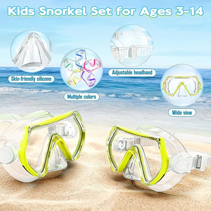 Snorkeling Gear for Kids, Kids Snorkel Set for Ages 3-14, Anti-Fog Diving Mask and Dry Top Snorkel Combo Set, Unisex Swimming Goggles-StrideForce Fitness