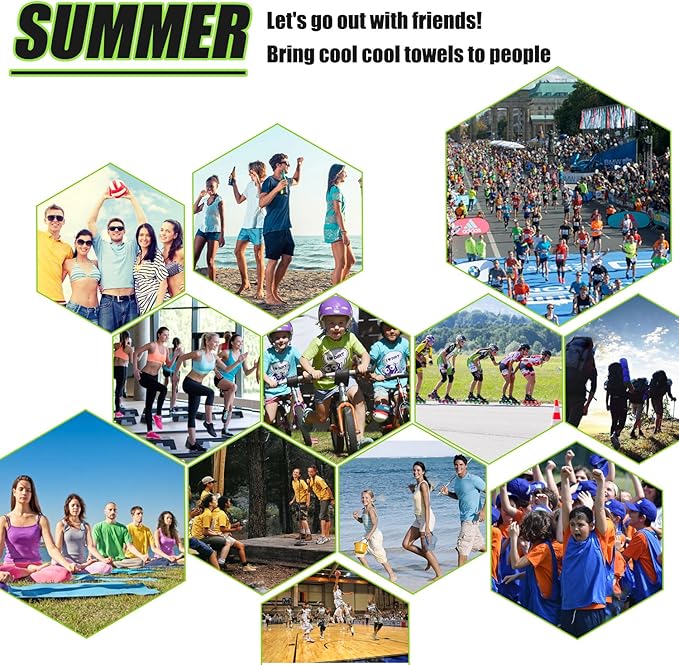 Biange Cooling Towel (Pack of 20, 40"x12") with Pouches for Sports, Workout, Fitness, Gym, Yoga, Golf, Pilates, Travel, Camping & More-StrideForce Fitness