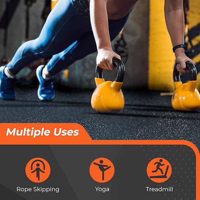 SUPERJARE 0.4'' Thick 6 Pcs 24 Sq Ft Rubber Top Exercise Equipment Mats, High Density EVA Foam Mats with Rubber Top, Interlocking Gym Flooring for Home Gym, Protective Workout Mat, Black/Blue-StrideForce Fitness