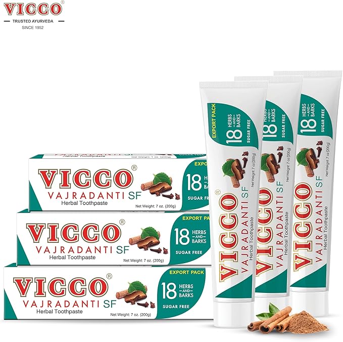 Vicco Vajradanti Ayurvedic Herbal Toothpaste by Vicco – 70 Year Legacy of Ayurveda, Sugar-Free, with 18 Ayurvedic Herbs & Barks, 100% Natural, Vegan, Fluoride-Free & Cruelty-Free – 7 oz (3 Pack)