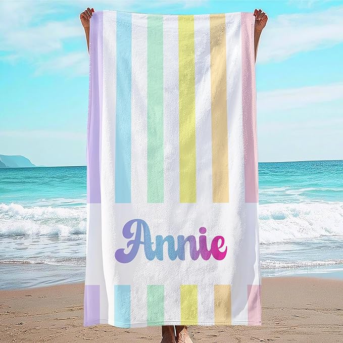 JML Personalized Beach Towel with Name, Custom Rainbow Cabana Stripe Beach Towel, Customized Microfiber Pool Towel, Quick Dry & Absorbent Swim Towel for Adult,Anniversary, Birthday, Summer Holiday-StrideForce Fitness