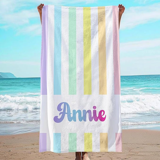 JML Personalized Beach Towel with Name, Custom Rainbow Cabana Stripe Beach Towel, Customized Microfiber Pool Towel, Quick Dry & Absorbent Swim Towel for Adult,Anniversary, Birthday, Summer Holiday-StrideForce Fitness