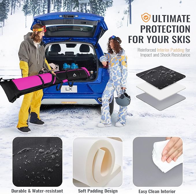 Ski Bag and Boot Bag Combo, Padded Skis Bag for Air Travel, Safety Reinforce Ski Carrier Bag Fits for Skis Up to 200 CM and Boots Up To Size US13, Water- resistant Ski Travel Bag-StrideForce Fitness