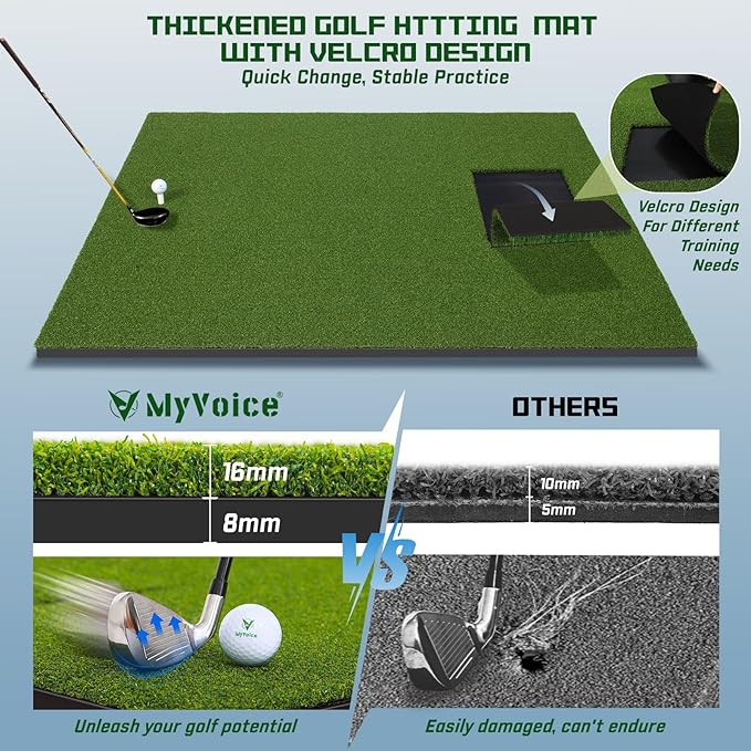 Upgrade Multi-Function Golf Hitting Mat – MyVoice 5x4ft Thickened Mat with Interchangeable Turf, Durable Non-Slip Base for Indoor & Outdoor Practice, Ideal for Golfers of All Levels-StrideForce Fitness