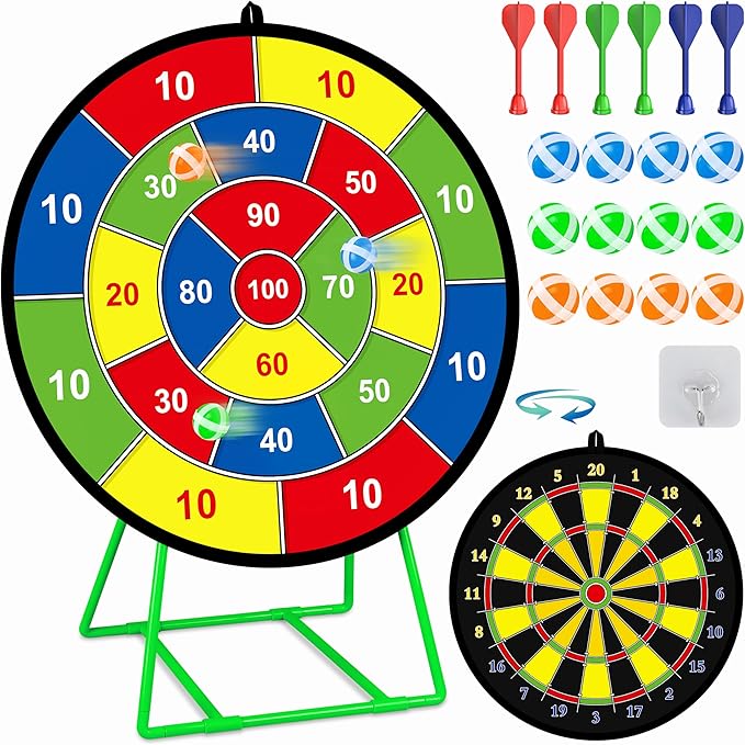Large Dart Board for Kids, Kids Double-Sided Dart Board with Sticky Balls and Darts, Indoor/Outdoor Sport Fun Party Play Game Toys, Gifts for 3 4 5 6 7 8 9 10 11 12 Year Old Boys Girls-StrideForce Fitness