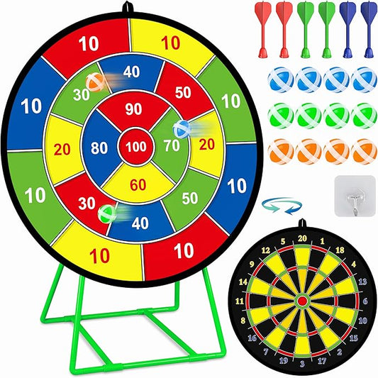 Large Dart Board for Kids, Kids Double-Sided Dart Board with Sticky Balls and Darts, Indoor/Outdoor Sport Fun Party Play Game Toys, Gifts for 3 4 5 6 7 8 9 10 11 12 Year Old Boys Girls-StrideForce Fitness