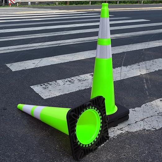 OrangeStar 36" Large Traffic Cones 4-Pack, Green Safety Cones with 2 Reflective Collars, Weighted Base for Highway, Roadwork, Construction, Warehouse Safety, Parking Lots, Indoor & Outdoor Use-StrideForce Fitness