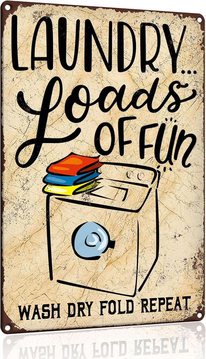 Gocolt Fun Laundry Sign - Vintage Home Decor Unique Accessory Tin Painting Signs - Fits Wall Mounts - Wash-Dry-Fold-Repeat 12x8 Inch-StrideForce Fitness