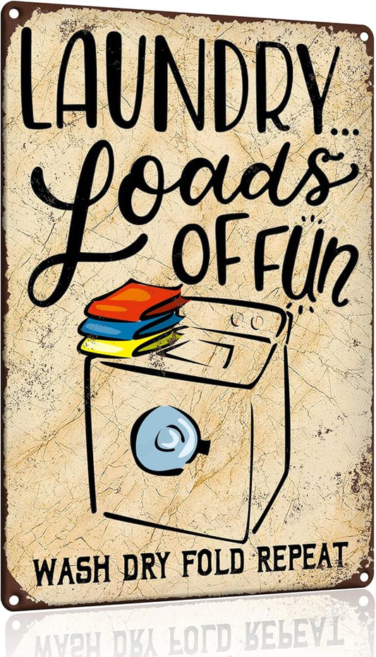 Gocolt Fun Laundry Sign - Vintage Home Decor Unique Accessory Tin Painting Signs - Fits Wall Mounts - Wash-Dry-Fold-Repeat 12x8 Inch-StrideForce Fitness