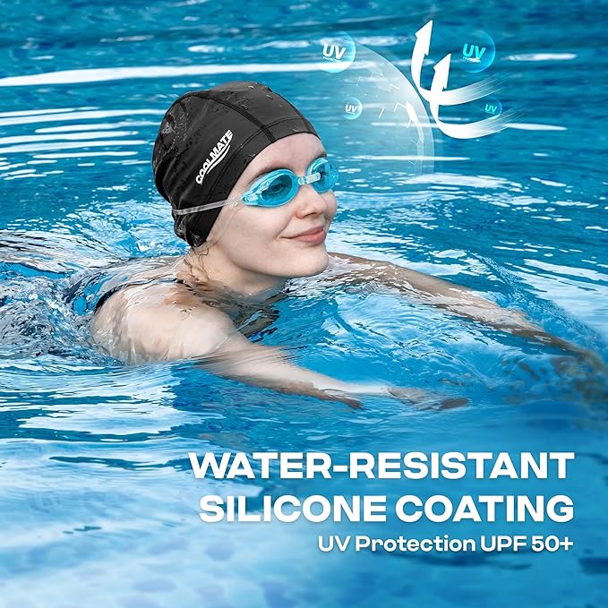COOLMATE Fabric Swim Cap for Adult Women Men Kid 3 4 6 8 14 16, Silicone Water Resistant Layer, Cloth Swim Cap Gifts for Swimmers, Lightweight for Pool, Lap Swimming (1 pc)-StrideForce Fitness
