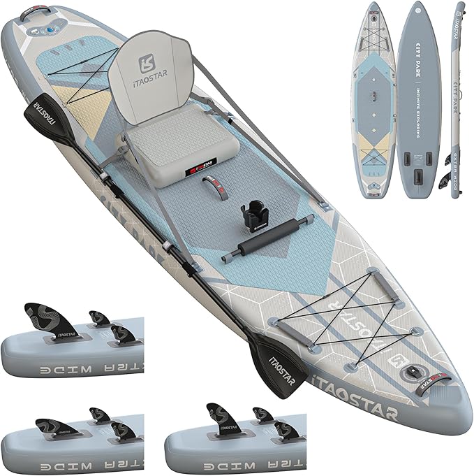 City Park 12'×35" Extra Wide Paddle Board with Seat, One-Stop Premium SUP Board Gears, Tailored 5 Fins, Stable Inflatable Stand Up Paddle Boards for Youth/Adults of All Levels-StrideForce Fitness