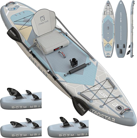 City Park 12'×35" Extra Wide Paddle Board with Seat, One-Stop Premium SUP Board Gears, Tailored 5 Fins, Stable Inflatable Stand Up Paddle Boards for Youth/Adults of All Levels-StrideForce Fitness