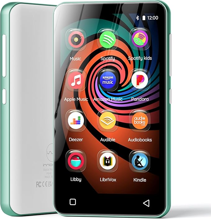 160GB MP3 Player with Bluetooth and WiFi, innioasis Music Player with Spotify,Pandora,Amazon Music,4" Touch Screen Android MP4 MP3 Player for Kids with Libby,Audible,Spotify Kids (White+ Green)-StrideForce Fitness