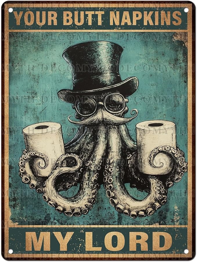Funny Octopus Retro Metal Tin Sign Nautical Bathroom Decor Toilet Restroom Funky Home Decor Wall Art Sign 12 * 16inch-StrideForce Fitness