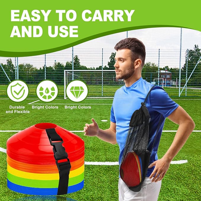 Ashsajkd(Set of 25/50/100 - Agility Soccer Cones with Carry Bag and for ， Football Cones for TrainingFootball, Basketball, Coaching, Agility Cones for Indoor and Outdoor Games-StrideForce Fitness