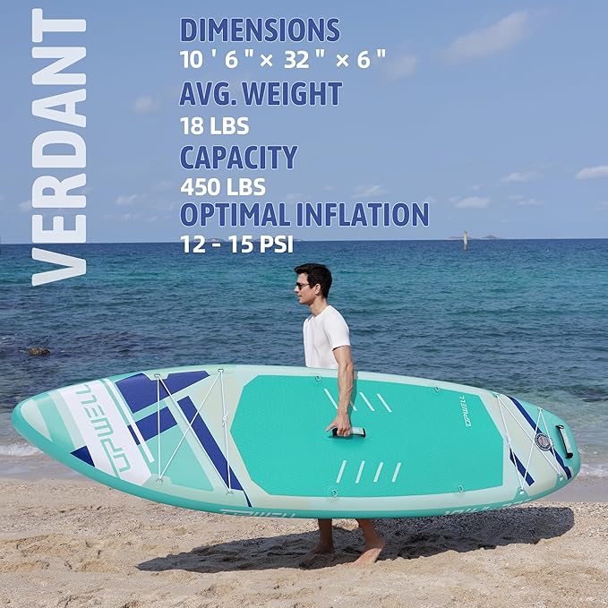 UPWELL 10'6"/11'/11'6" Inflatable Paddle Board, Stand Up Paddlboard for Youth & Adults, Stable Design, Premium SUP Accessories, Backpack, Leash, Hand Pump, Fins-StrideForce Fitness