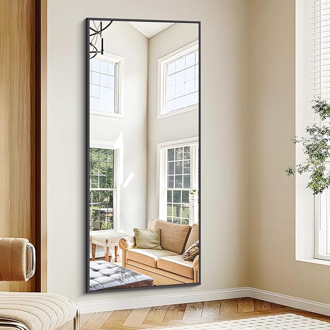 Black Bathroom Mirror for Wall, 72x30 Inch Rectangle Mirrors with Metal Frame, Modern Vanity Wall Mirror Decor for Entryway Hangs, Bathroom Living Room Horizontal or Vertical-StrideForce Fitness