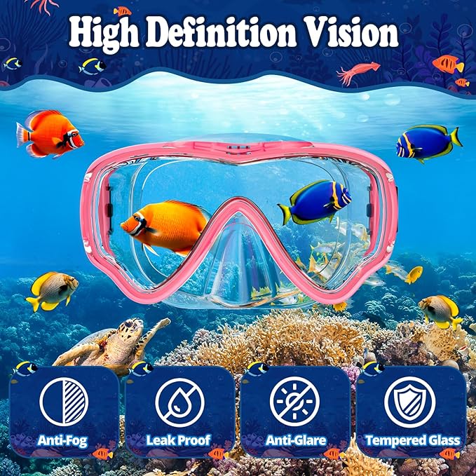 U PHITNIS Kids Snorkel Set for Age 4-14 - Dry Top Snorkeling Gear for Kids Junior & Youth - Childs Diving Mask with Big Eyes for Boys Girls - Anti-Fog Snorkeling Mask and Snorkel Set-StrideForce Fitness