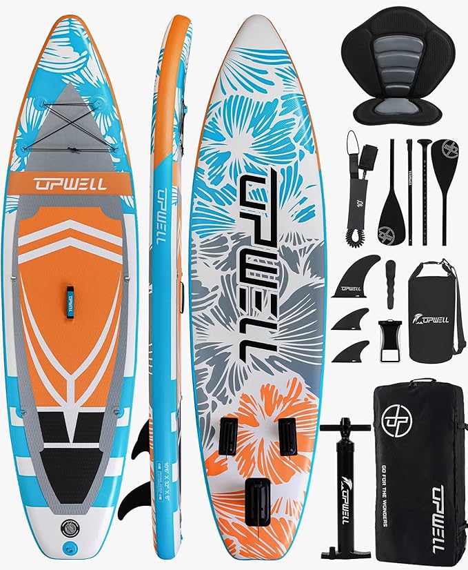 UPWELL 10'6"/11'/11'6" Inflatable Paddle Board, Stand Up Paddlboard for Youth & Adults, Stable Design, Premium SUP Accessories, Backpack, Leash, Hand Pump, Fins-StrideForce Fitness