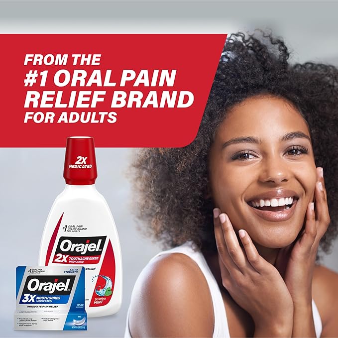 Orajel Rescue Relief Pen with Menthol Cooling Gel for Instant Pain Relief of Tooth & Gum, Mouth Sores, Braces and Denture Irritation, Touch-Free Silicone Applicator, 0.07 oz (2-Pack)